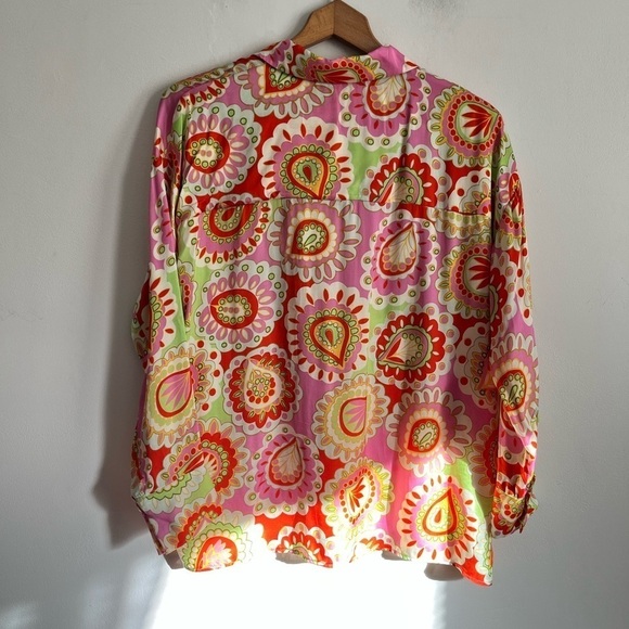 Uterque Retro Vintage Satin Multicolor Button Down Shirt - Picture 10 of 12